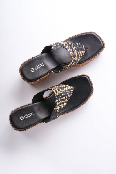 Inaaya Jute Wedges - Black Gold