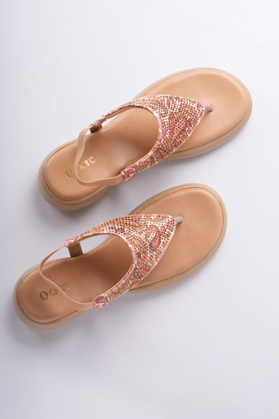Sia Flat Sandals - Black Base with Antique Embellishments