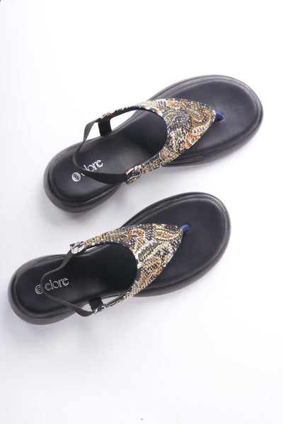 Sia Flat Sandals - Beige Base with Ethnic Embellishments