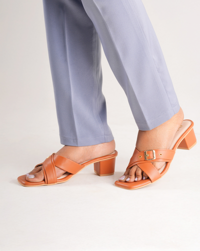 Aveline Buckle Heels - Tan