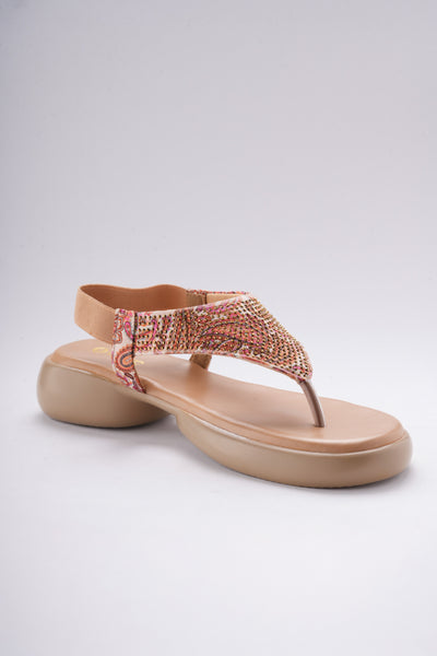 Sia Flat Sandals - Black Base with Antique Embellishments