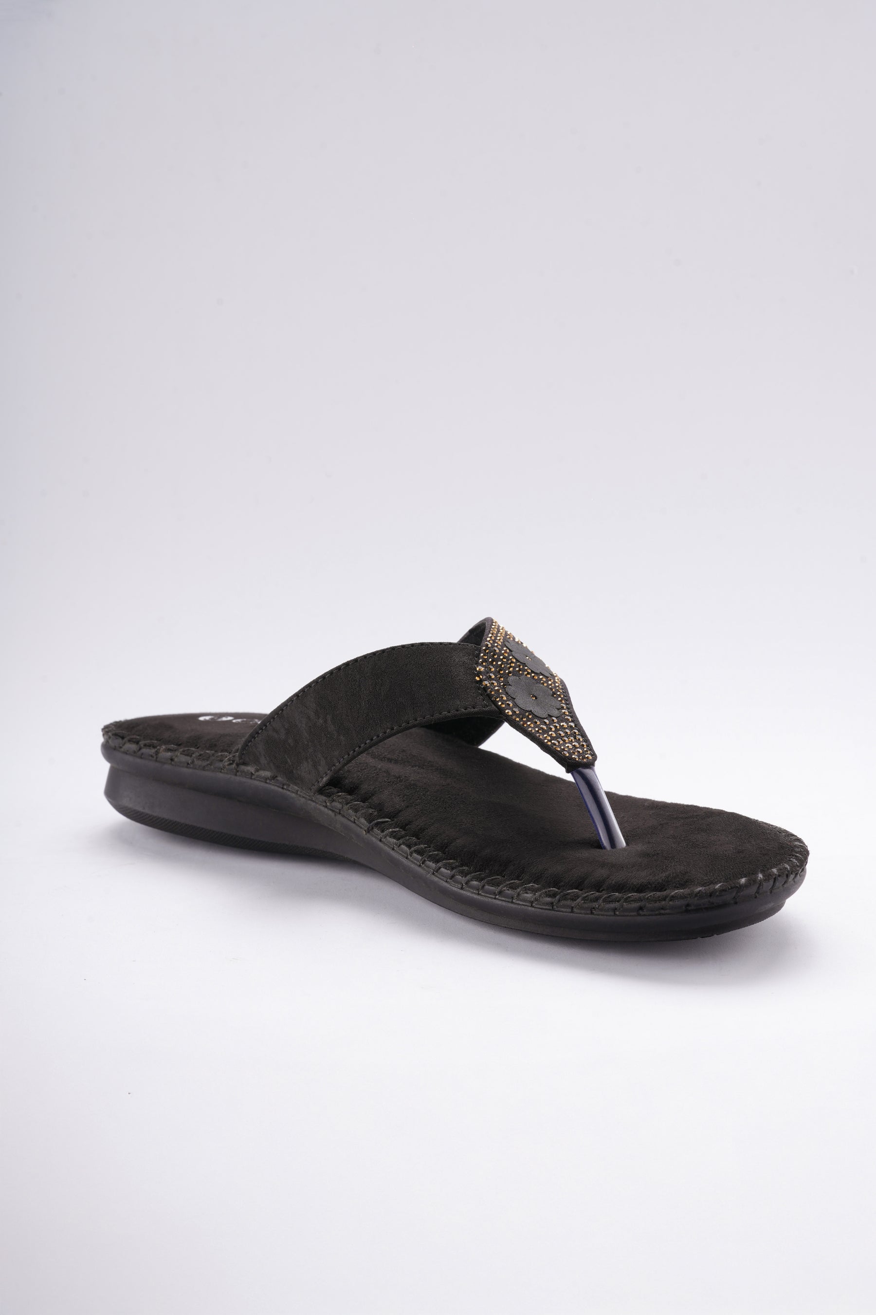 Sofi Flat Sandals - Black with Gold Detailing