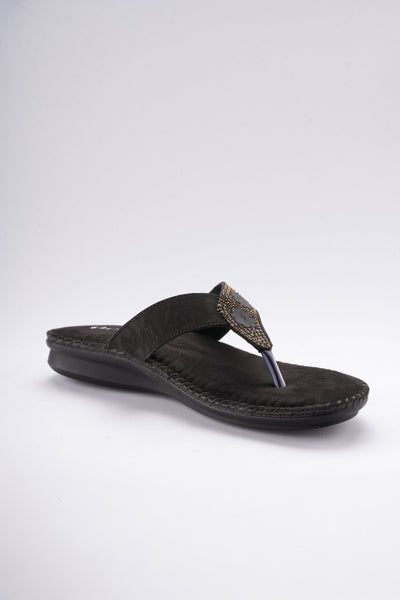 Sofi Flat Sandals - Black with Gold Detailing