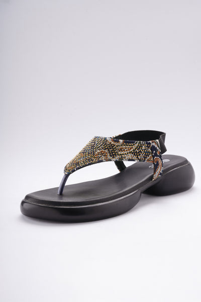 Sia Flat Sandals - Beige Base with Ethnic Embellishments