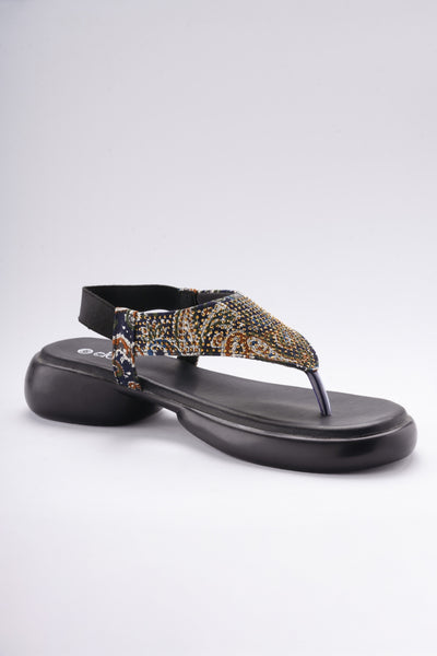 Sia Flat Sandals - Beige Base with Ethnic Embellishments