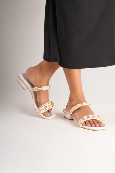 Aurelia Chain Heels - Ivory White