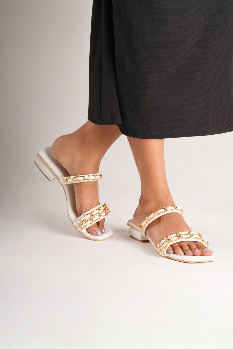Aurelia Chain Heels - Ivory White