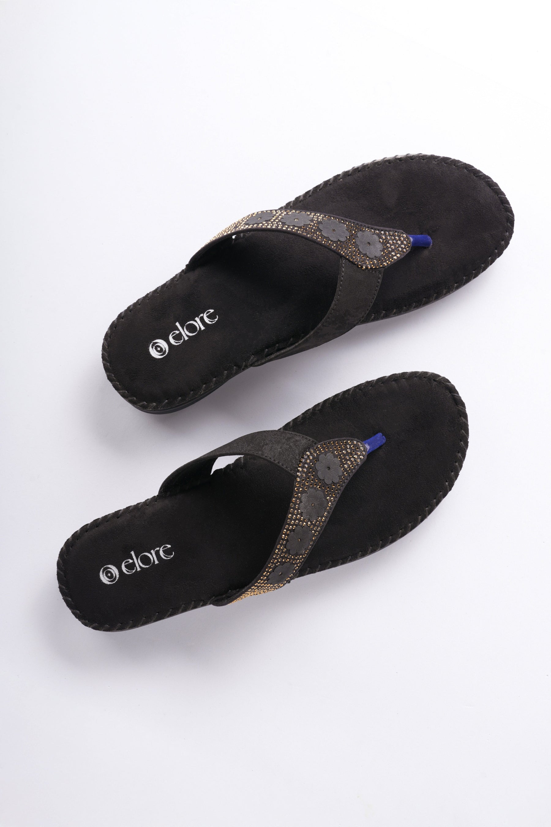 Sofi Flat Sandals - Black with Gold Detailing