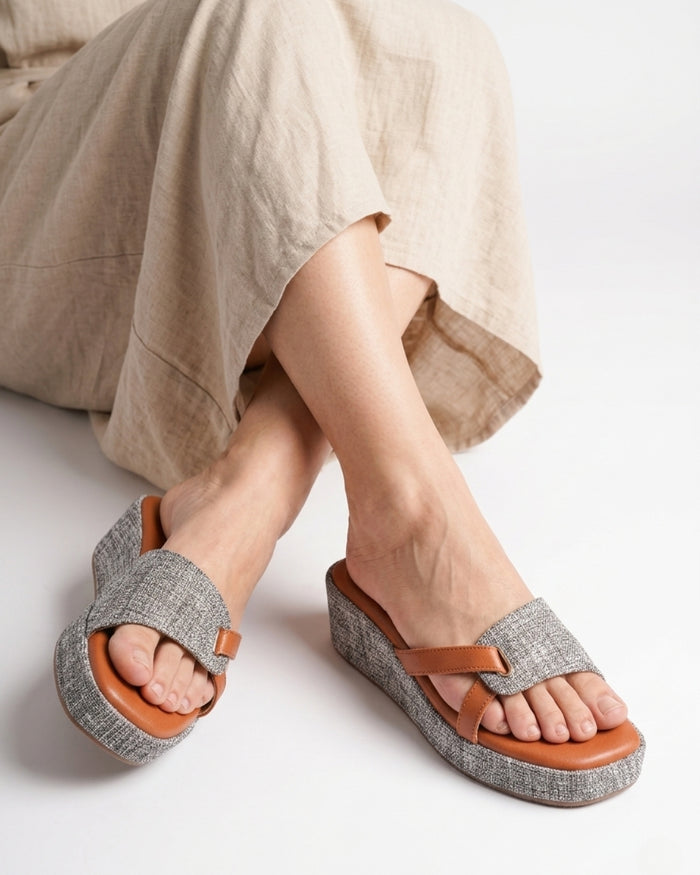 Terra Weave Wedges - Tan & Textured Grey