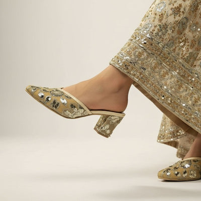 Zarisha Block Heels - Beige Gold