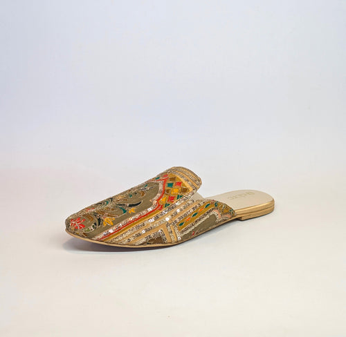 Amaira Mules - Golden Embroidered