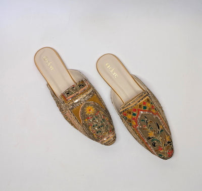 Amaira Mules - Golden Embroidered