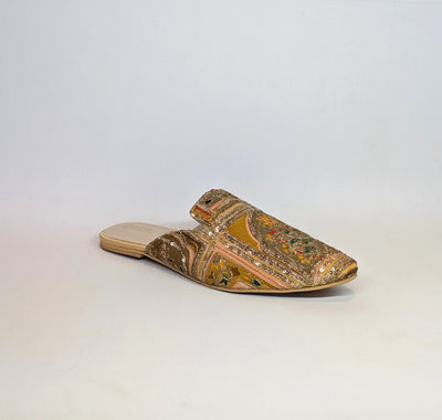 Amaira Mules - Golden Embroidered