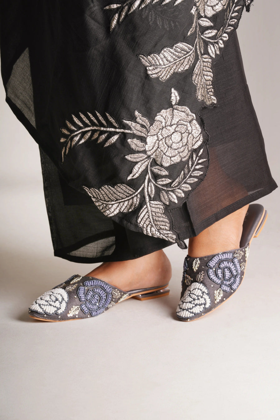Zyrah Embellished Mules - Charcoal Grey